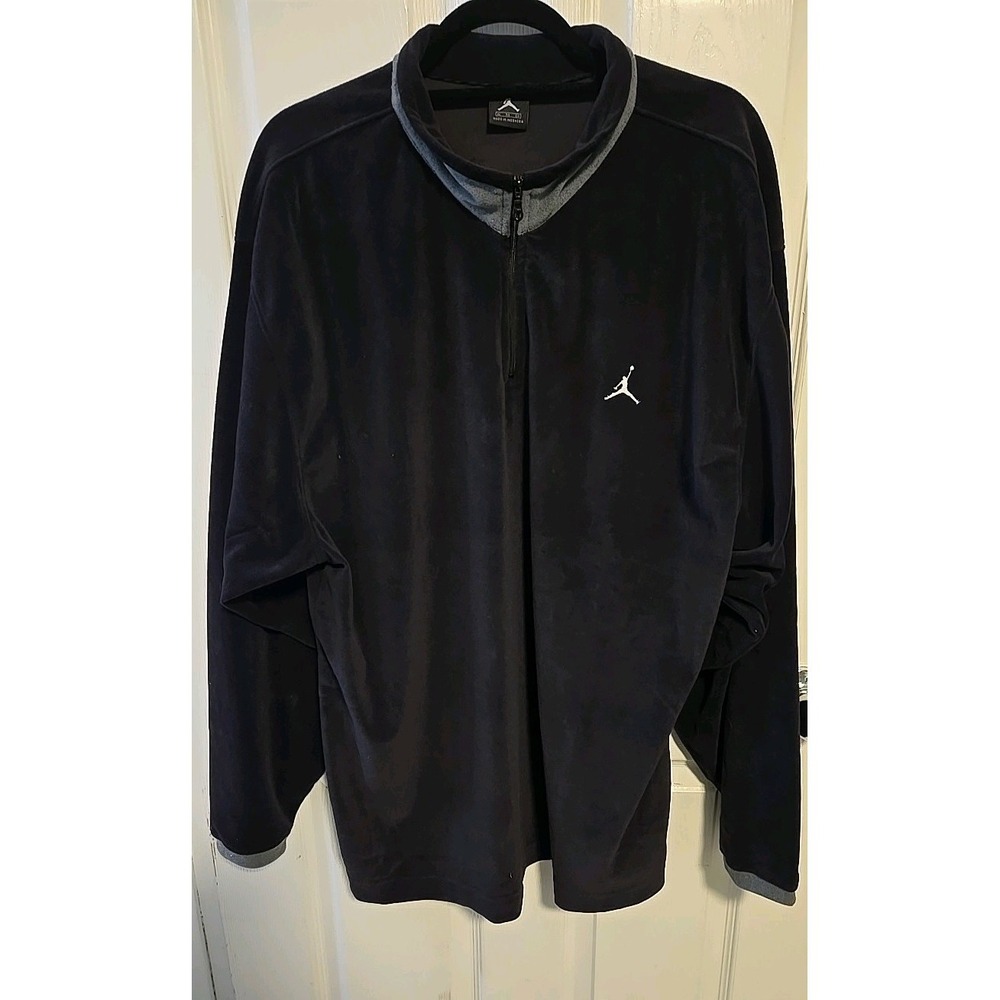 Vintage HTF Jordan Velour 1/4 Zip Pullover Sweater Men's XL Black Gray Jumpman